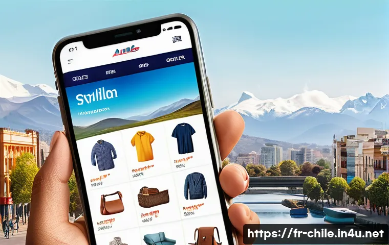 칠레에서 인기 있는 쇼핑몰 - A vibrant and modern Chilean online shopping scene on a smartphone screen, showing a diverse product...