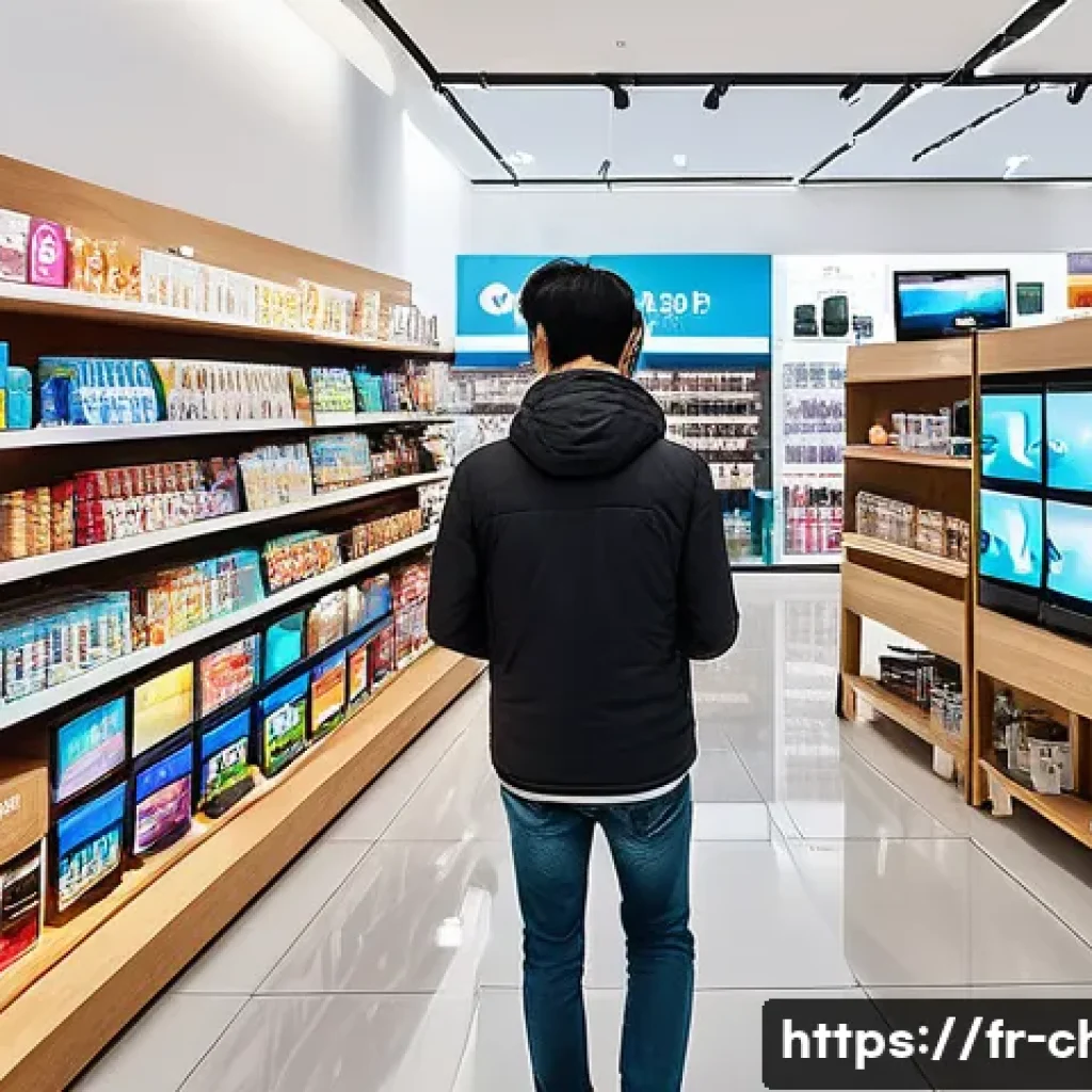 칠레에서 한국 제품 수입 현황 - A bustling modern electronics store in Santiago, Chile, showcasing a vibrant display of South Korean...