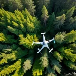 Home 18 칠레 산림 보호 정책 - A detailed aerial view of a lush Chilean forest being monitored by advanced drones flying overhead, ...